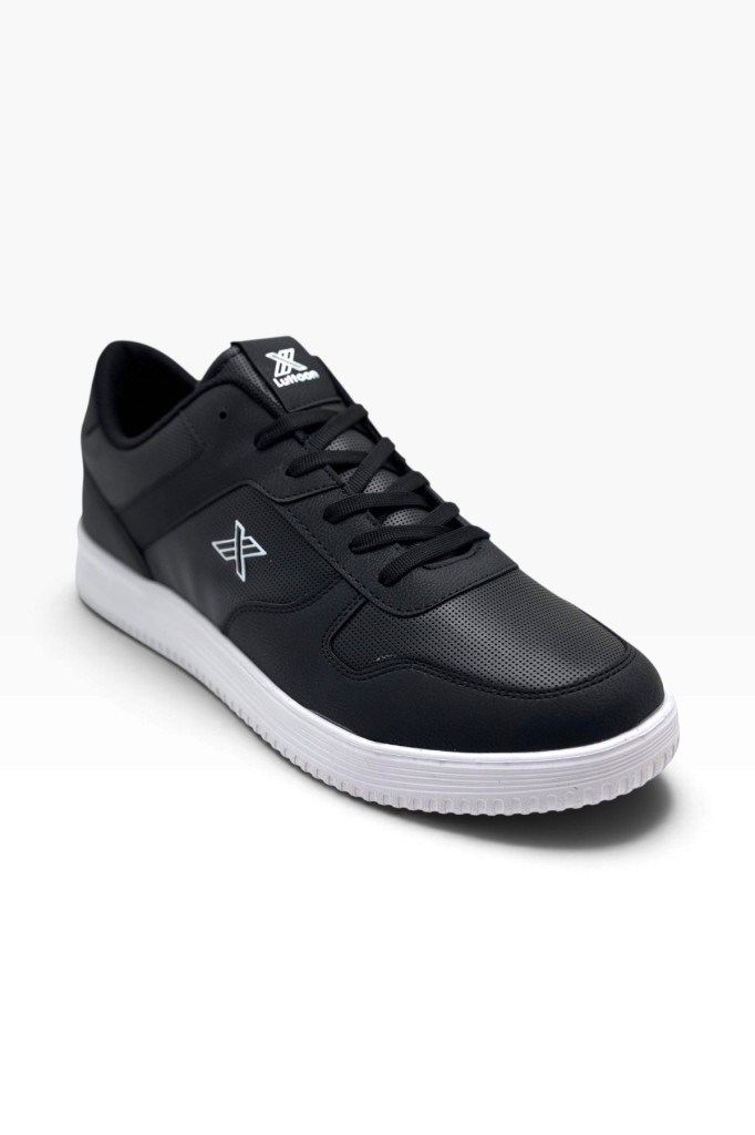 Luttoon 4027-27 Cilt Deri Anatomik Erkek Sneaker Siyah Beyaz 49-50