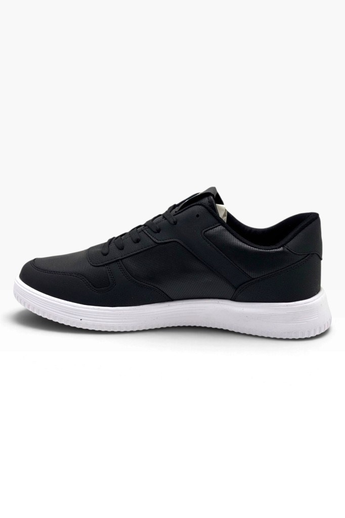 Luttoon 4027-27 Cilt Deri Anatomik Erkek Sneaker Siyah Beyaz 49-50
