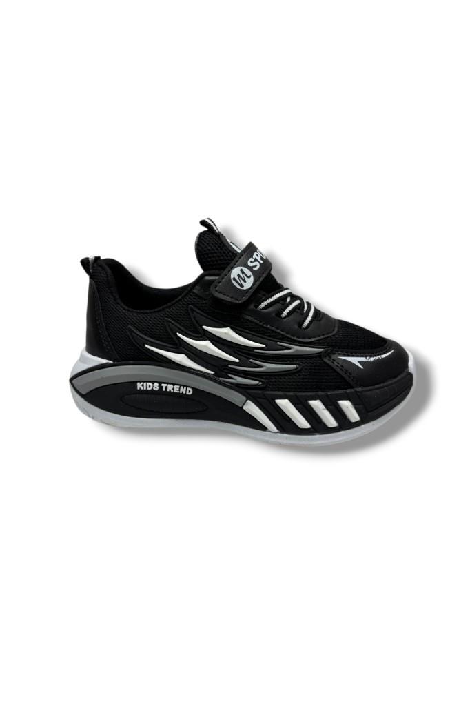 M.Sport Line 4000-26 Anorak Deri Anatomik Cırtlı Çocuk Sneaker Siyah Gri 31-35