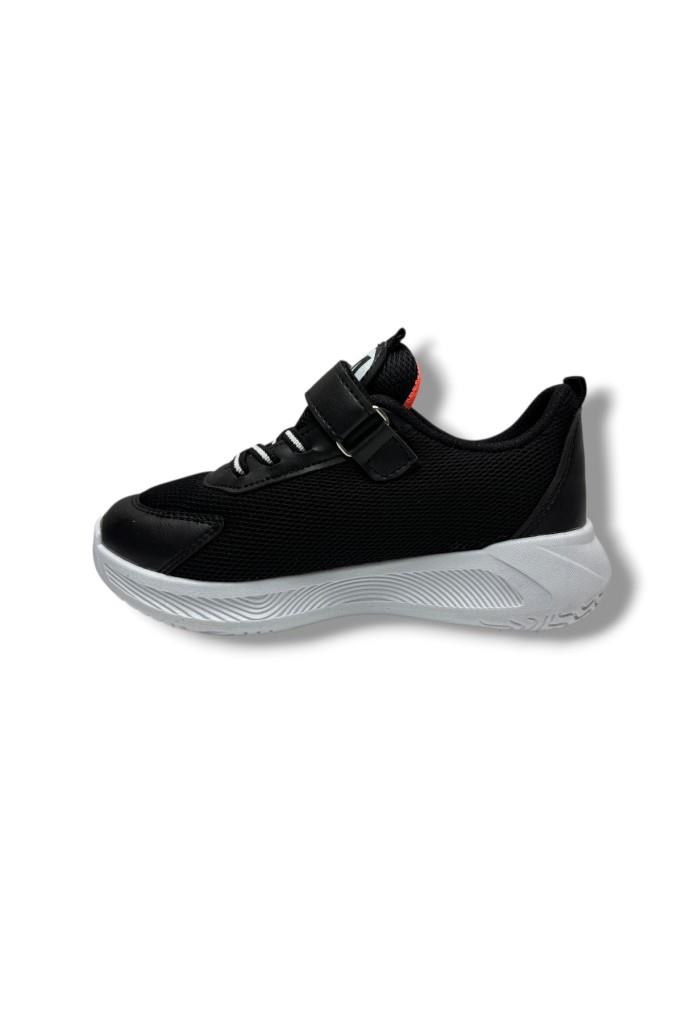 M.Sport Line 4000-26 Anorak Deri Anatomik Cırtlı Çocuk Sneaker Siyah Turuncu 31-35