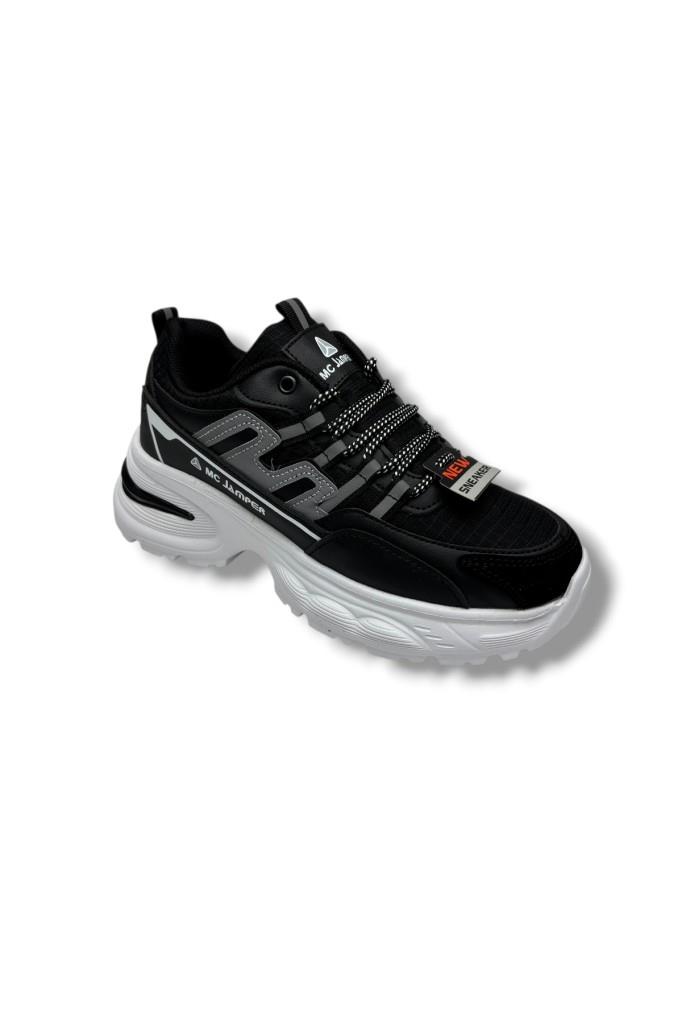 Marco Jamper 2286-26 Anorak Deri Anatomik Kadın Sneaker Siyah Beyaz