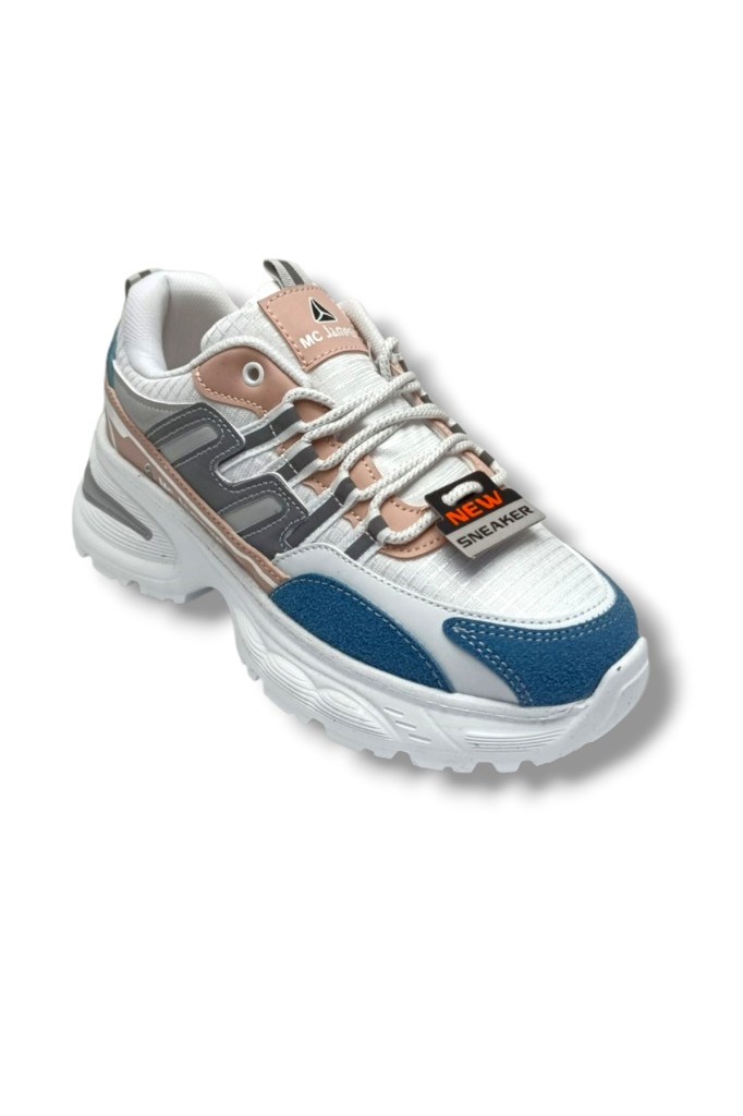 Marco Jamper 2286-26 Anorak Deri Anatomik Kadın Sneaker Petrol Beyaz Pudra