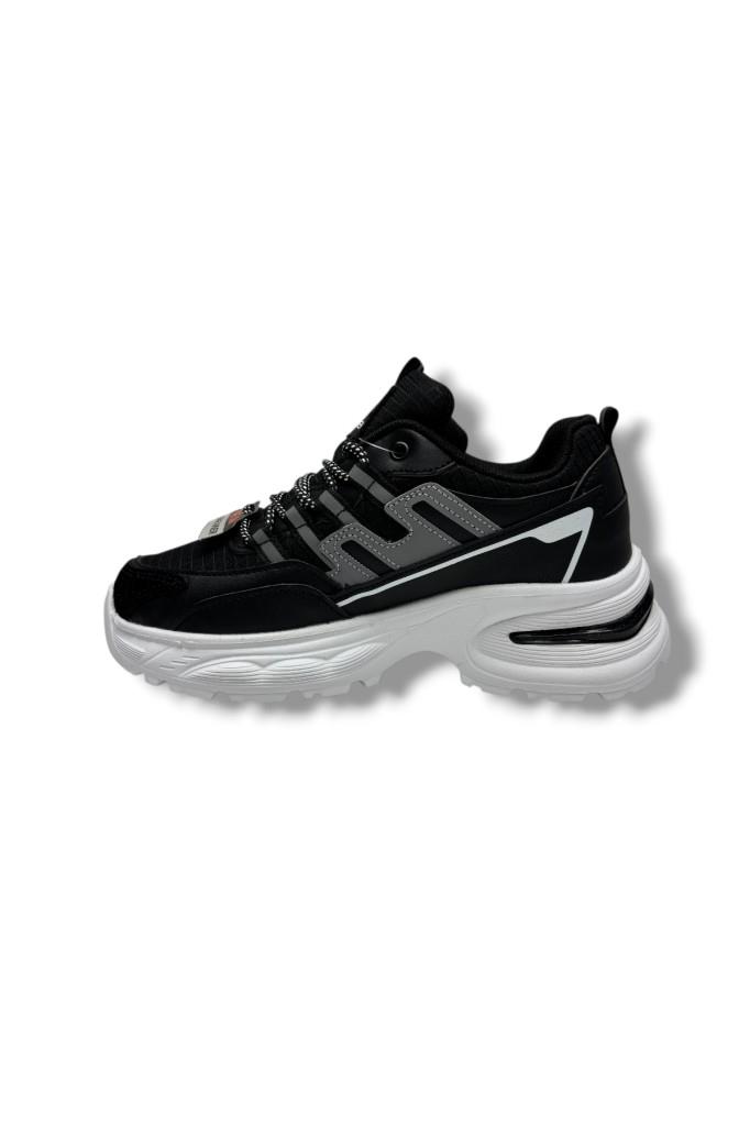 Marco Jamper 2286-26 Anorak Deri Anatomik Kadın Sneaker Siyah Beyaz