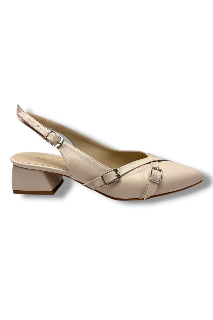 Mengi 680-26 Cilt Çift Tokalı Kare Topuk Arkası Açık Kadın Ayakkabı