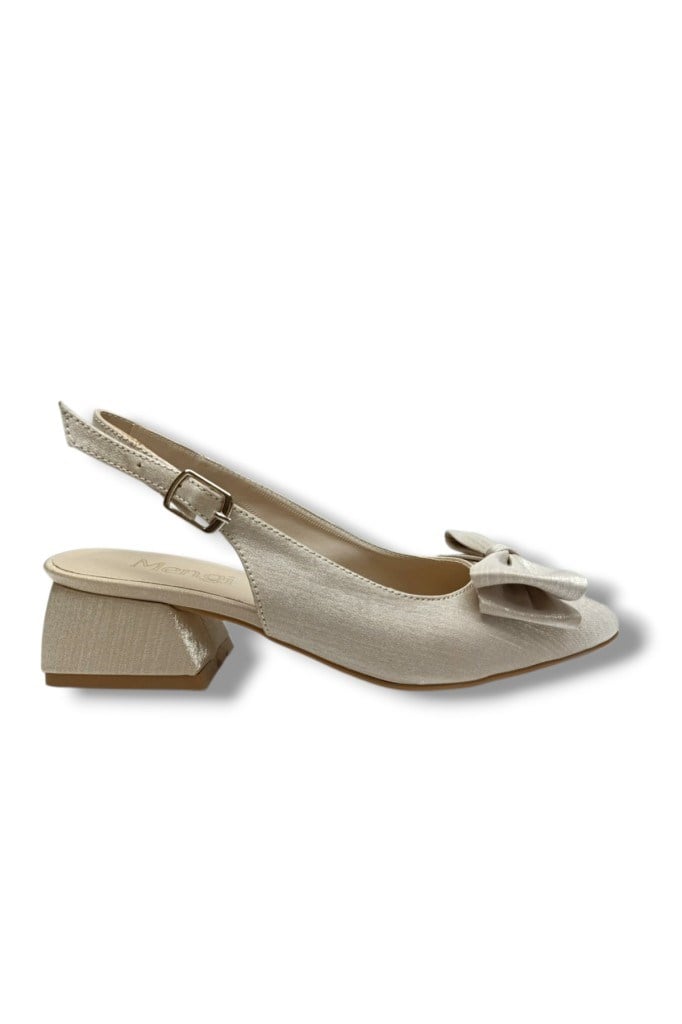 Mengi 683-26 Parlak Saten Papyonlu Kare Topuk Arkası Açık Kadın Ayakkabı(3,5cm)