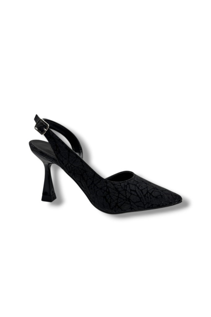 Mengi 685-26 Parlak Simli Saten İnce Topuk Arkası Açık Kadın Stiletto(9cm)