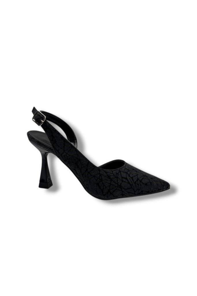 Mengi 685-26 Parlak Simli Saten İnce Topuk Arkası Açık Kadın Stiletto(9cm)