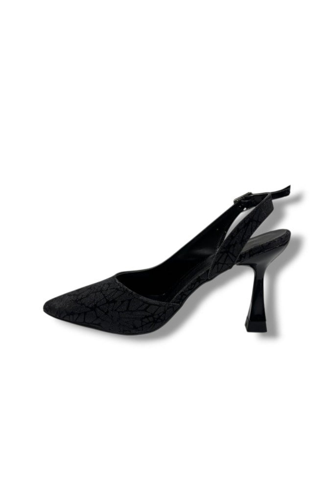 Mengi 685-26 Parlak Simli Saten İnce Topuk Arkası Açık Kadın Stiletto(9cm)
