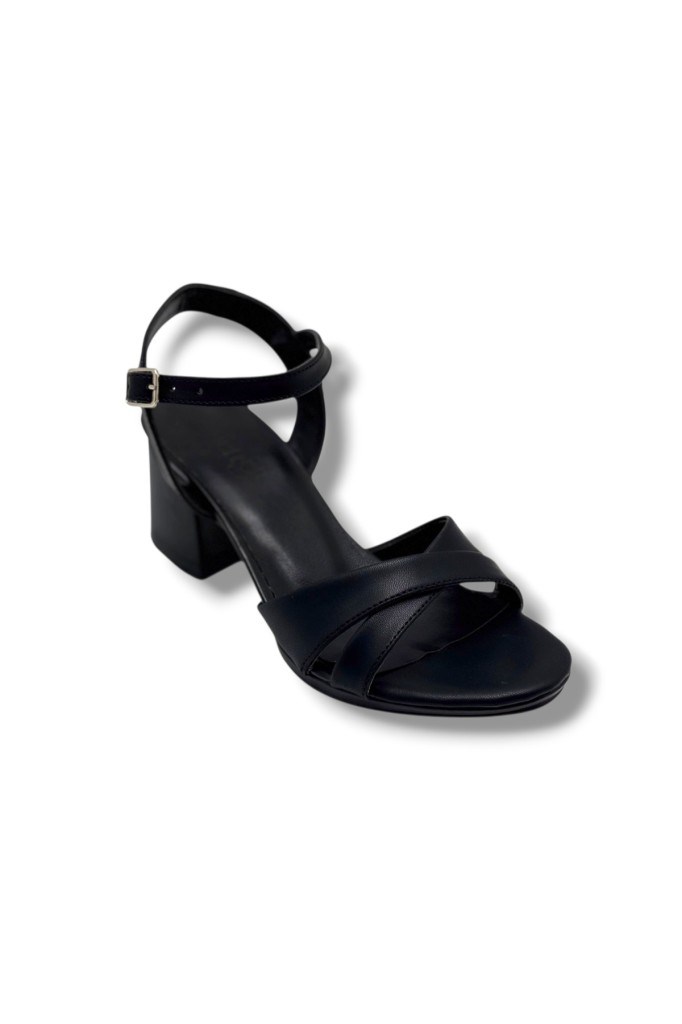 Mengi 689-26 Cilt Deri Çapraz Bant Kalın Topuk Kadın Sandalet