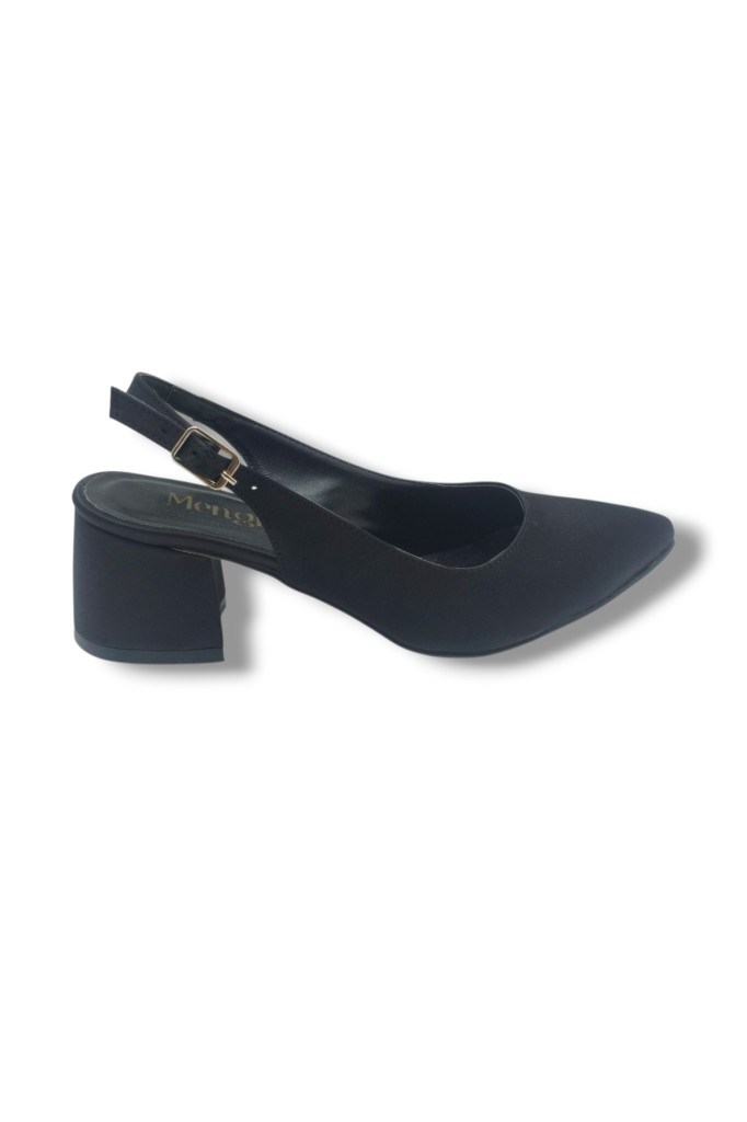 Mengi 694-26 Saten Arkası Açık Kalın Topuk Kadın Ayakkabı(6cm)