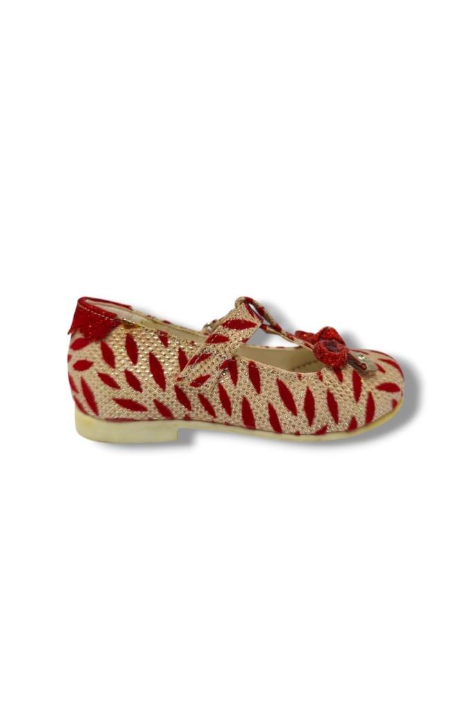 Miss Jr 3088-20 Zebra Desen Fiyonklu Kız Çocuk Babet Kırmızı Beyaz
