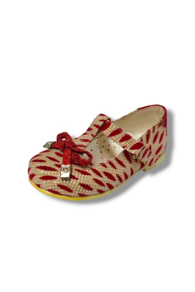 Miss Jr 3088-20 Zebra Desen Fiyonklu Kız Çocuk Babet Kırmızı Beyaz