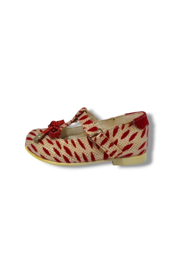 Miss Jr 3088-20 Zebra Desen Fiyonklu Kız Çocuk Babet Kırmızı Beyaz