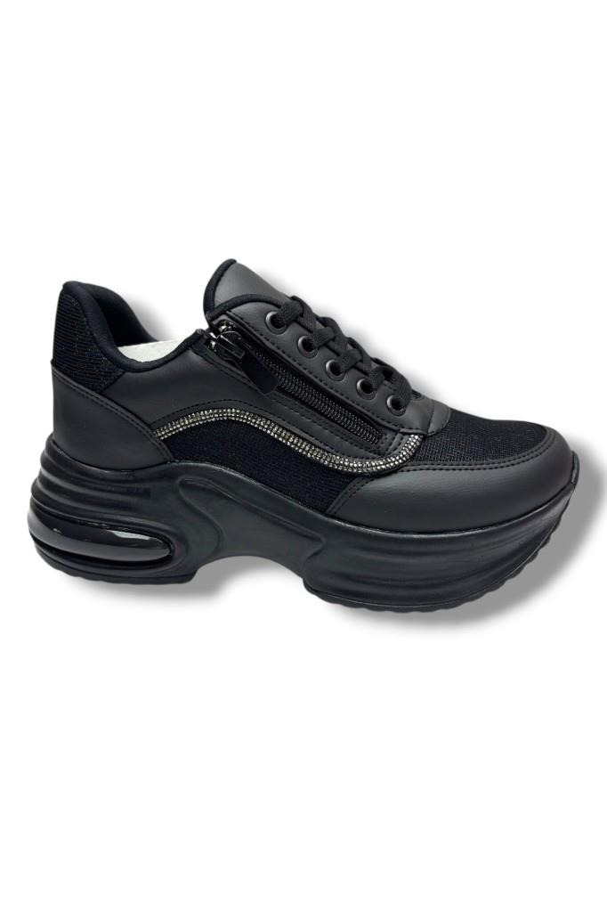 Modalendo 1511-26 Cilt Deri Simli Şeritli Anatomik Bağcıklı Kadın Sneaker