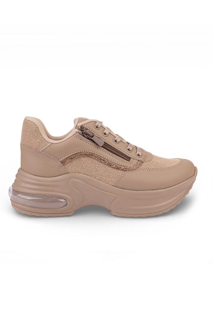 Modalendo 1511-26 Cilt Deri Simli Şeritli Anatomik Bağcıklı Kadın Sneaker