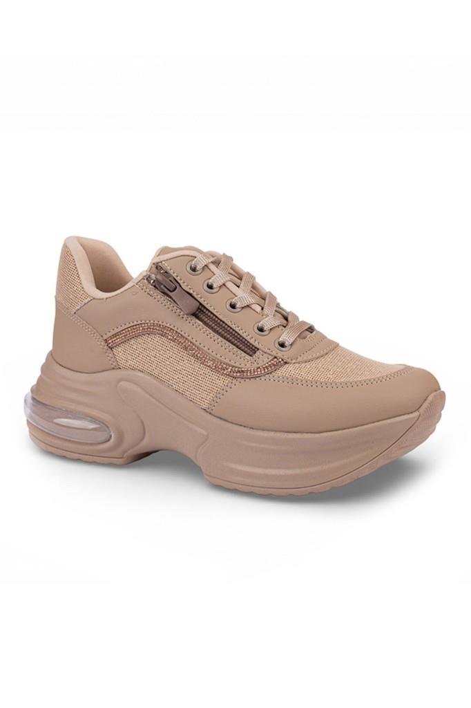 Modalendo 1511-26 Cilt Deri Simli Şeritli Anatomik Bağcıklı Kadın Sneaker