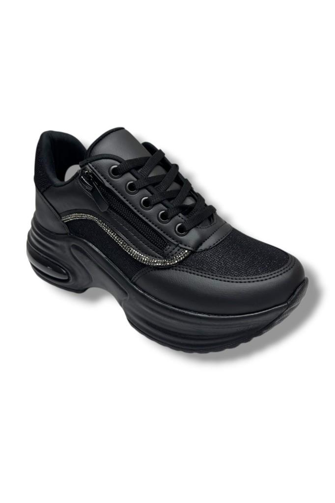 Modalendo 1511-26 Cilt Deri Simli Şeritli Anatomik Bağcıklı Kadın Sneaker