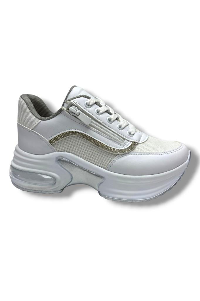 Modalendo 1511-26 Cilt Deri Simli Şeritli Anatomik Bağcıklı Kadın Sneaker