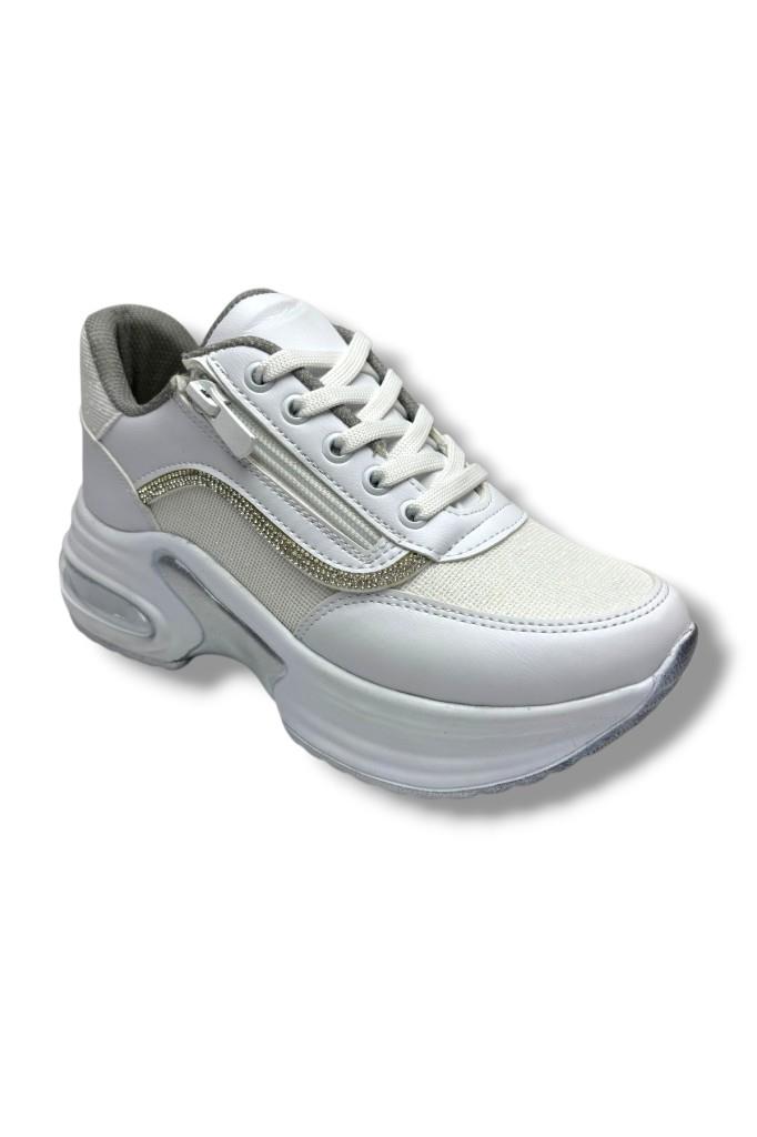 Modalendo 1511-26 Cilt Deri Simli Şeritli Anatomik Bağcıklı Kadın Sneaker