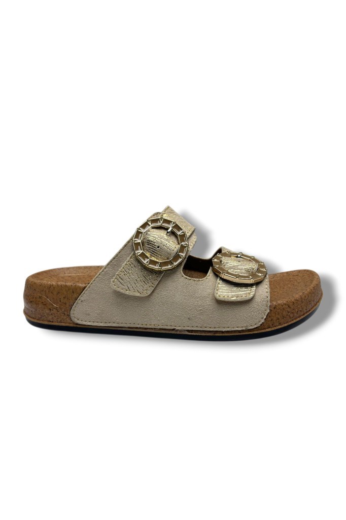 Mollis 500-26 Simli Çizgi Bakı Deri Çift Tokalı Soft Kadın Terlik