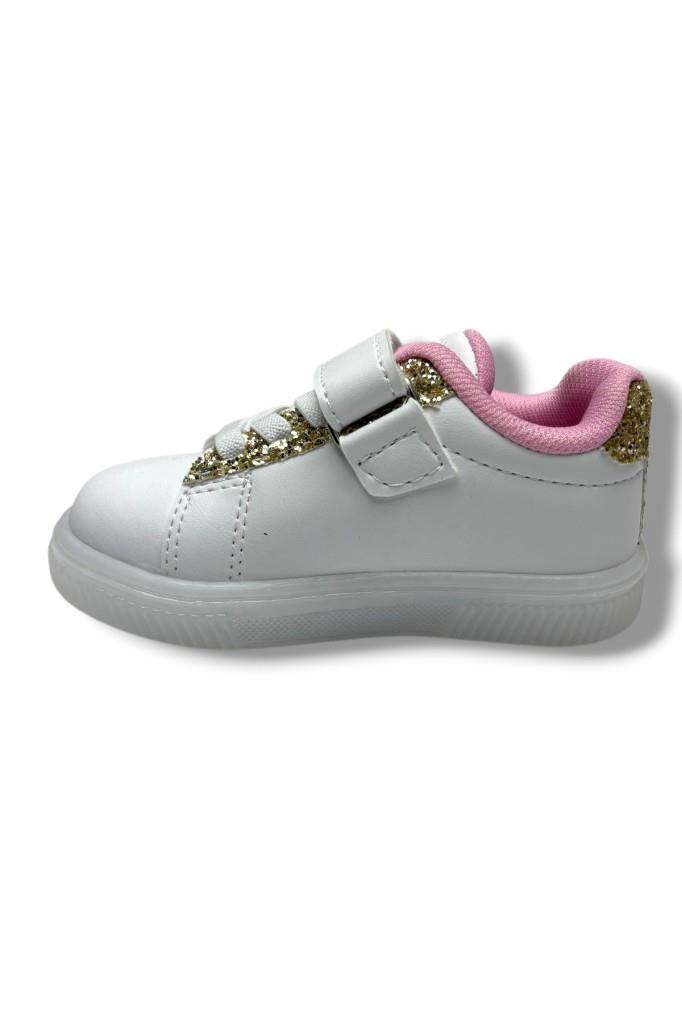 Nano Kids 1893-26 Deri Anatomik Işıklı Kız Çocuk Sneaker Beyaz Altın 26-30