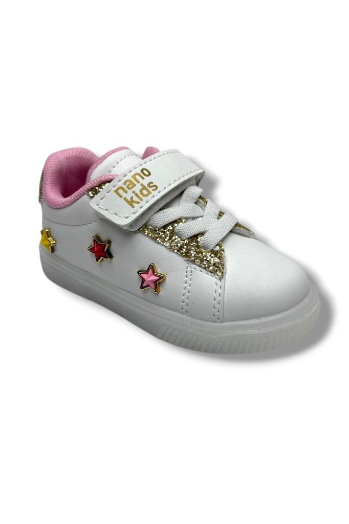 Nano Kids 1893-26 Deri Anatomik Işıklı Kız Çocuk Sneaker Beyaz Altın 26-30