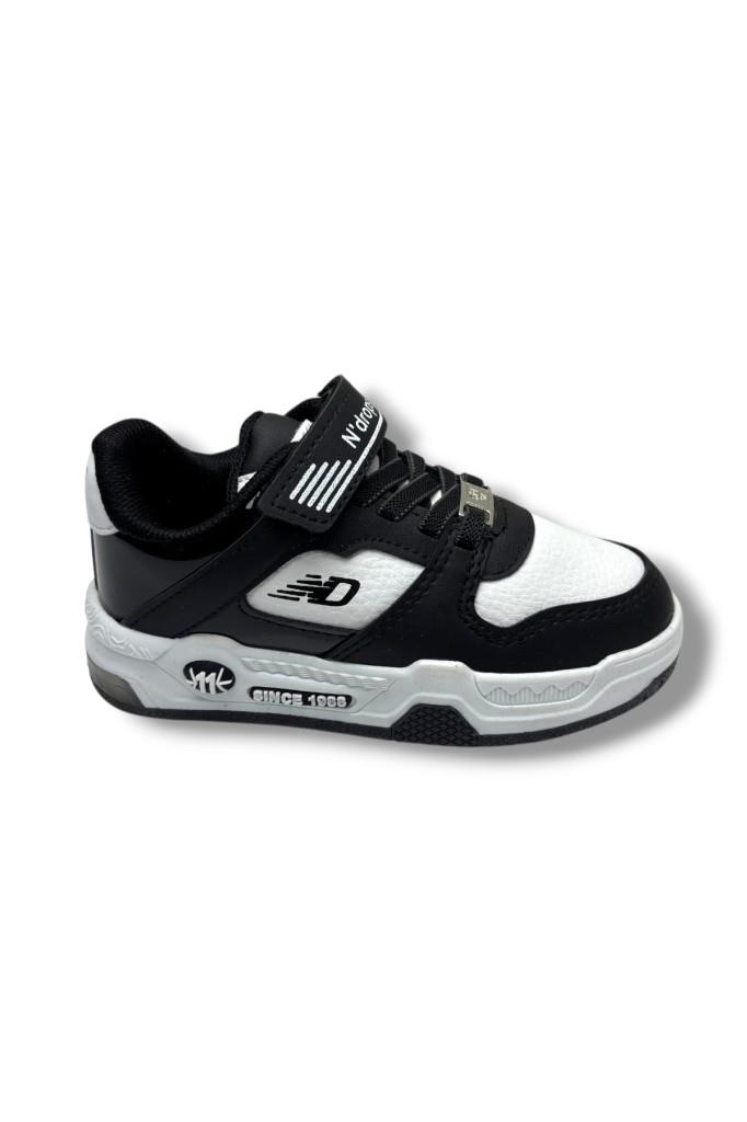Ndrops 012-26 Deri Cırt Bantlı Çocuk Sneaker Siyah Beyaz 26-30