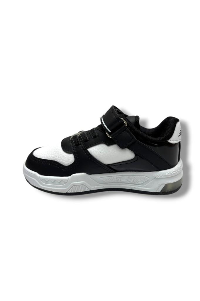 Ndrops 012-26 Deri Cırt Bantlı Çocuk Sneaker Siyah Beyaz 26-30