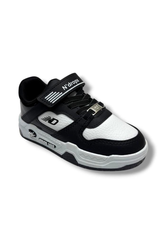 Ndrops 012-26 Deri Cırt Bantlı Çocuk Sneaker Siyah Beyaz 26-30