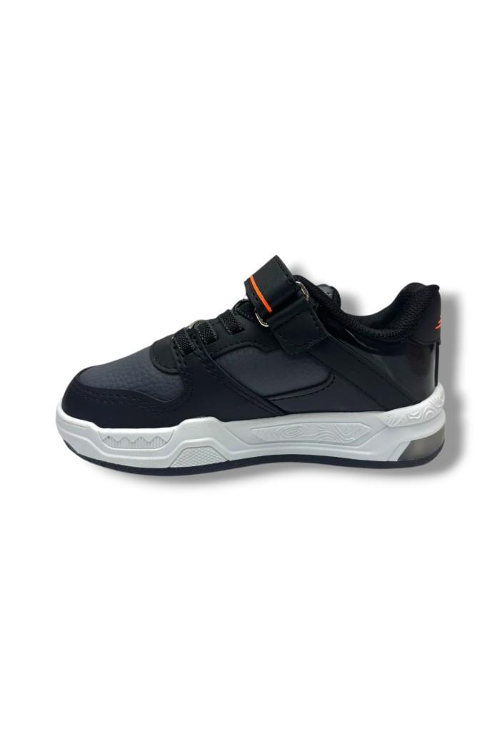 Ndrops 012-26 Deri Cırt Bantlı Çocuk Sneaker Siyah Oranj 26-30