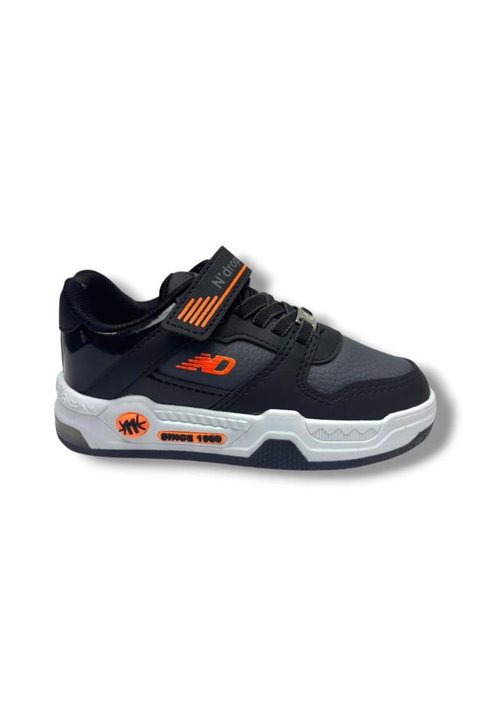 Ndrops 012-26 Deri Cırt Bantlı Çocuk Sneaker Siyah Oranj 26-30