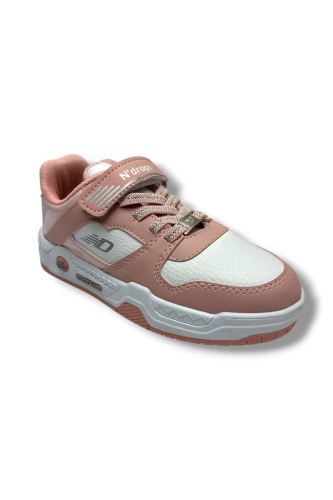 Ndrops 012-26 Deri Cırt Bantlı Kız Çocuk Sneaker Pudra Beyaz 31-35
