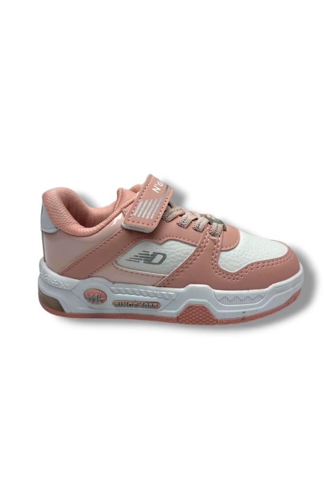 Ndrops 012-26 Deri Cırt Bantlı Kız Çocuk Sneaker Pudra Beyaz 26-30