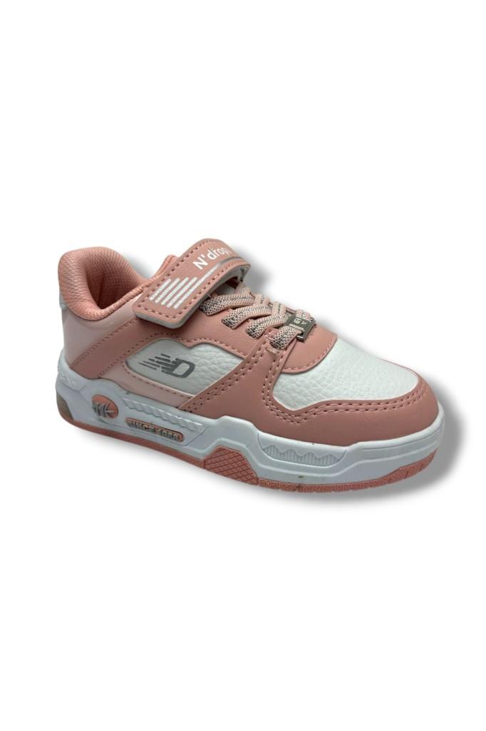 Ndrops 012-26 Deri Cırt Bantlı Kız Çocuk Sneaker Pudra Beyaz 26-30