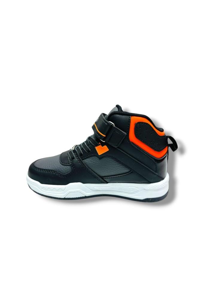 Ndrops 021-26 Deri Cırt Bantlı Çocuk Spor Bot Siyah Oranj 31-35