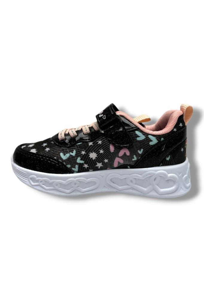 Ndrops 032-26 Anorak Rugan Yıldızlı Anatomik Kız Çocuk Sneaker Siyah Pudra 26-30