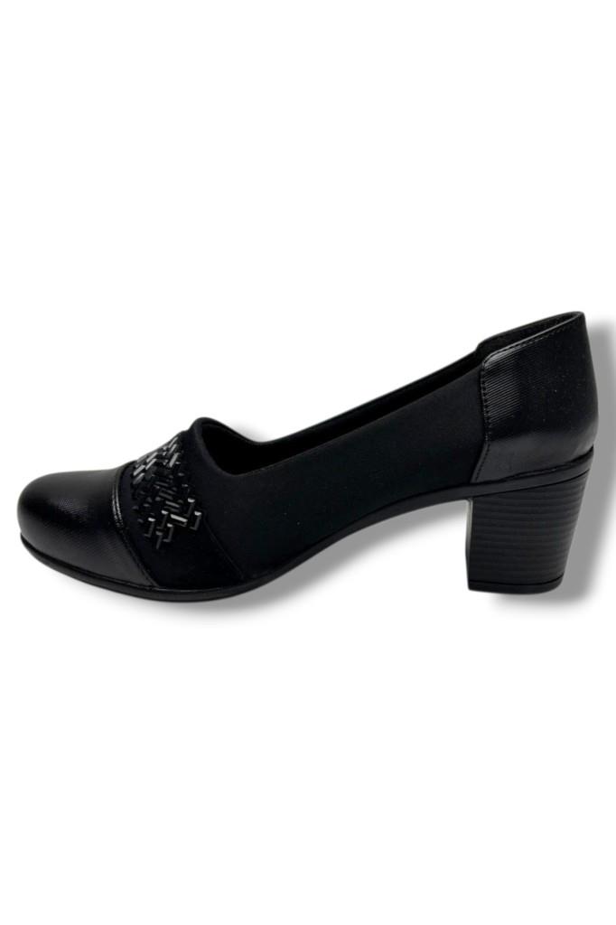 Oi 270-26 Streçli Deri Taşlı Anatomik Kalın Orta Topuklu Kadın Ayakkabı