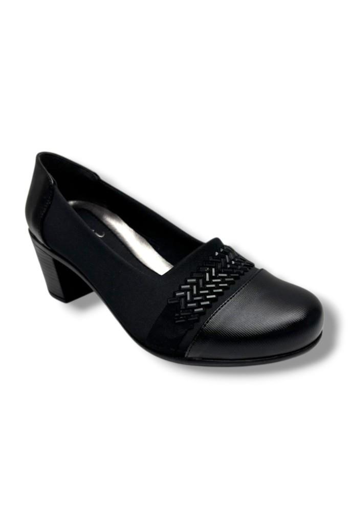 Oi 270-26 Streçli Deri Taşlı Anatomik Kalın Orta Topuklu Kadın Ayakkabı