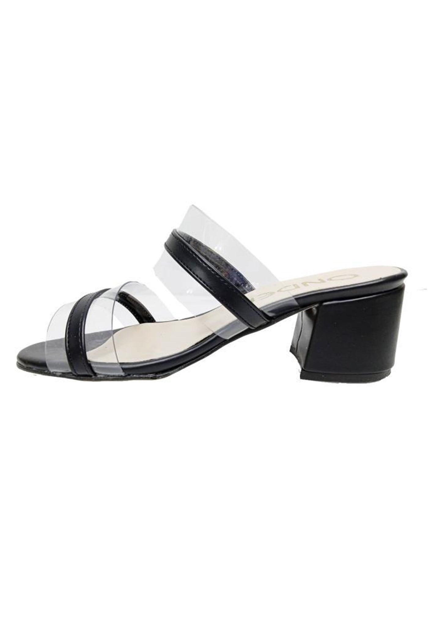 Önder 3093 Deri Şeffaf Kalın Topuklu Kadın Terlik