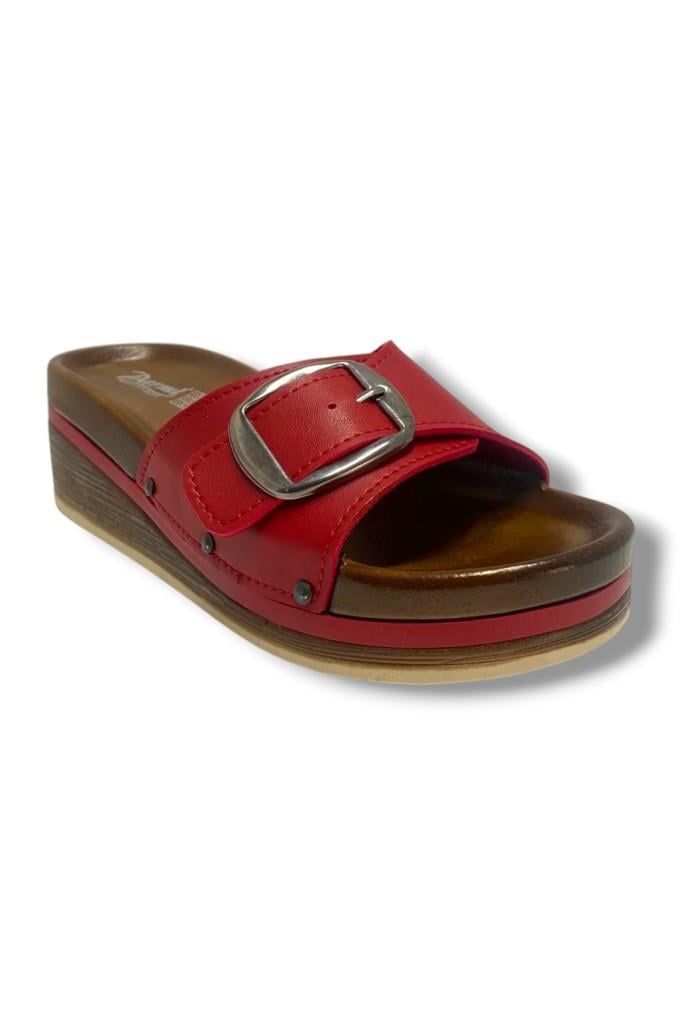 Parmi 24301-26 Deri Anatomik Tek Bant Dolgu Kadın Terlik