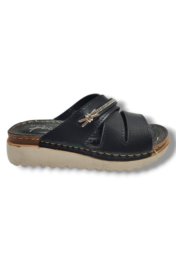 Perla 3001-25 Deri Anatomik Soft Çapraz Bant Şerit Taşlı Kadın Terlik