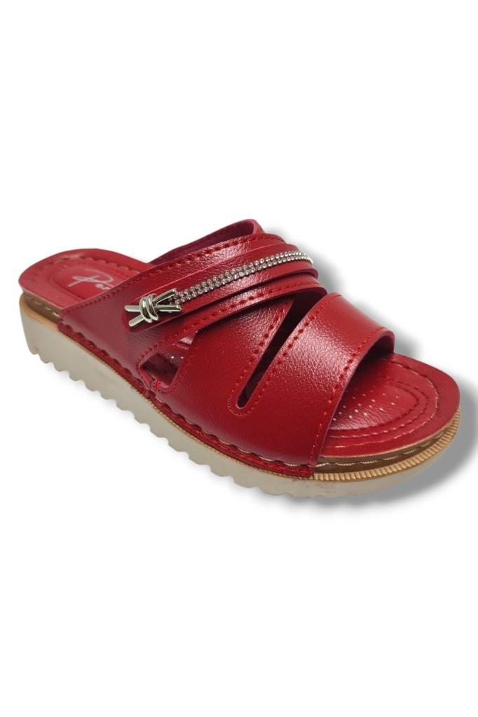 Perla 3001-25 Deri Anatomik Soft Çapraz Bant Şerit Taşlı Kadın Terlik