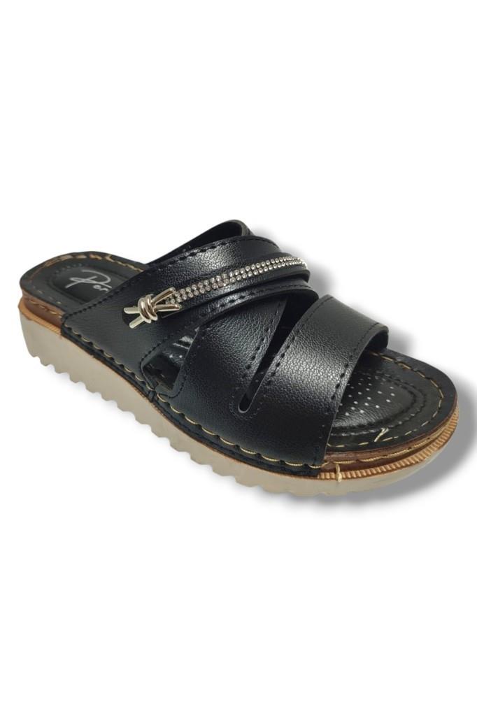 Perla 3001-25 Deri Anatomik Soft Çapraz Bant Şerit Taşlı Kadın Terlik