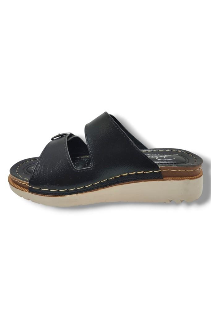 Perla 3012-25 Deri Anatomik Soft Çift Bant Kadın Terlik