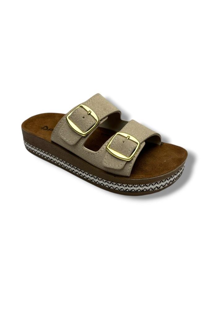 Polen 1005-26 Nakışlı Taban Anatomik Çift Tokalı Kadın Terlik