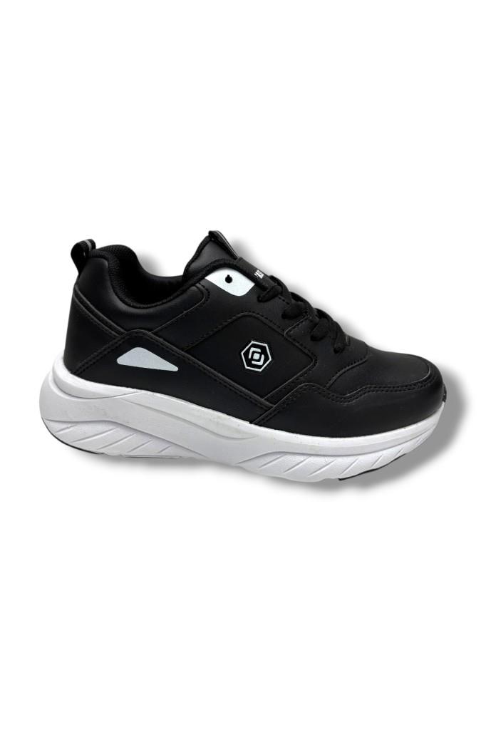 Queen Step 2105-26 Cilt Deri Anatomik Kadın Sneaker Siyah Beyaz 36-40