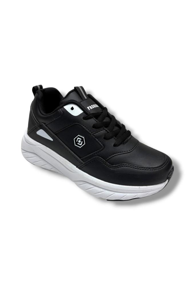 Queen Step 2105-26 Cilt Deri Anatomik Kadın Sneaker Siyah Beyaz 36-40