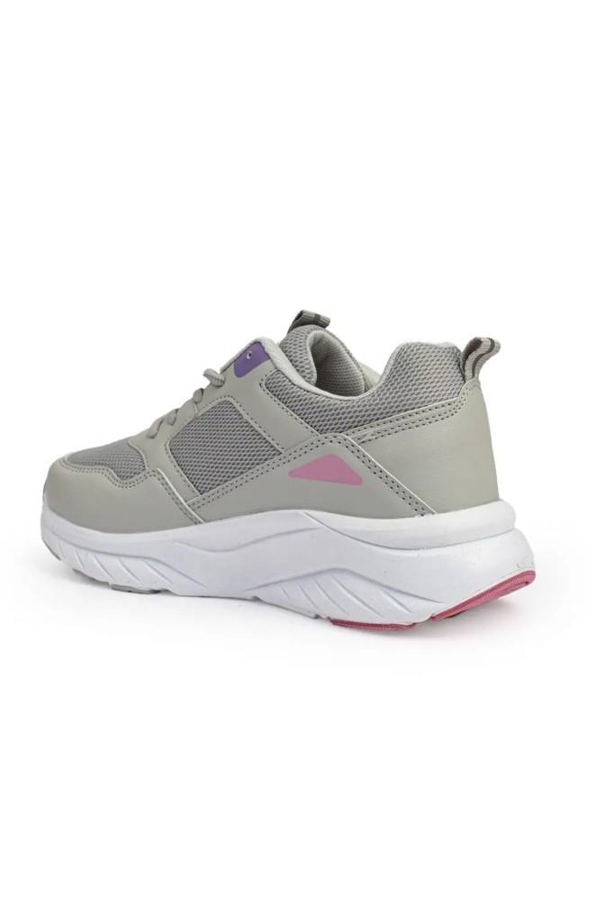 Queen Step 2105-26 Cilt Deri Anatomik Kadın Sneaker Gri Mor Beyaz