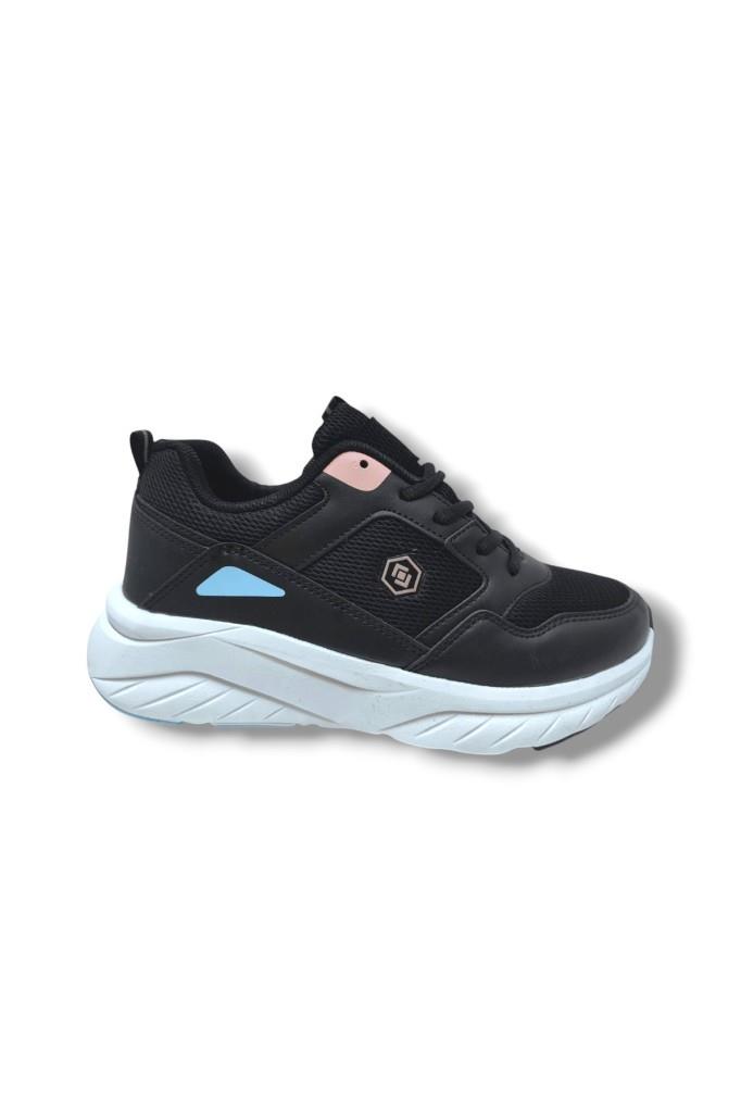 Queen Step 2110-25 Deri Anorak Anatomik Kadın Sneaker Siyah Pembe
