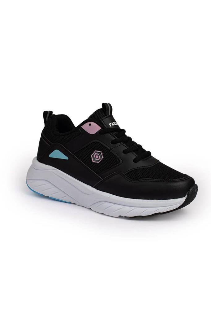 Queen Step 2110-26 Deri Anorak Anatomik Kadın Sneaker Siyah Pembe